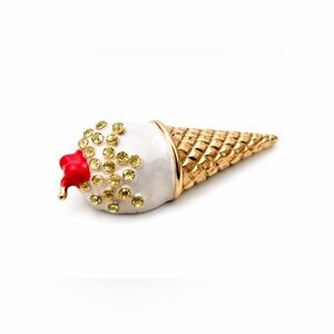 Ice Cream Cone Brooch – Rhinestone Dessert Pin 🍦 (New)